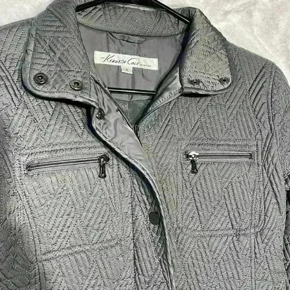Kenneth Cole New York Grey Quilted Womens Casual Career Small Silver Jacket Coat - Picture 8 of 9